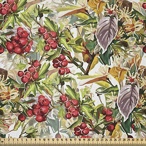 ABAKUHAUS Eberesche Stoff als Meterware, Blumen Beeren rustikale Kunst, Microfaser Stoff für Dekoratives Basteln, 1M (230x100cm), Mehrfarbig