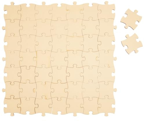 Blank Wooden Puzzle Pieces for Crafts - Blank Puzzle Pieces & Paintable Interlocking Cutouts - Bulk Set for DIY Crafts - 3 x 3.5 in, Brown MDF, Pack of 50