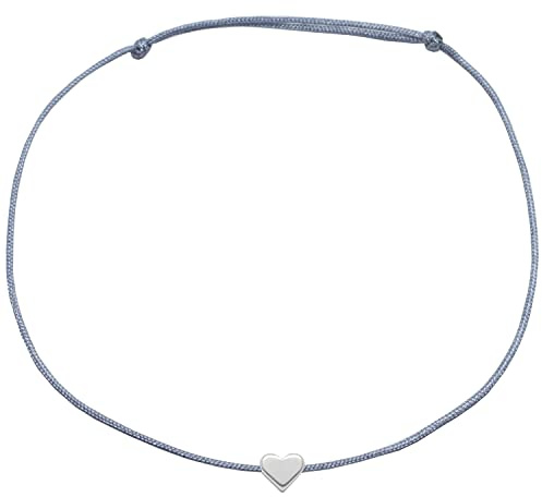 Selfmade Jewelry Fußkettchen Damen Silber Herz Handmade Größenverstellbar Fußbändchen aus Makramee-Band Inkl. Geschenk-Verpackung (Grau)