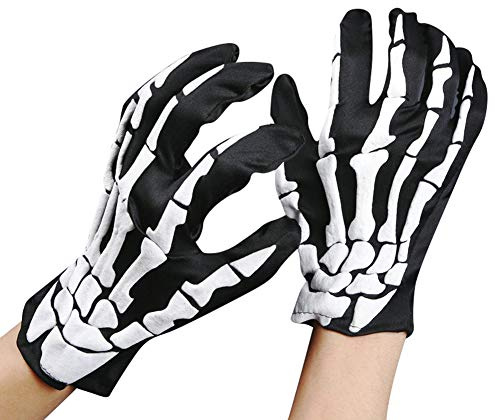 3D Skull Bone Skeleton Gloves for Halloween Horror, Cycling, Mountain Biking, Cosplay Costume - Full Finger White Ghost Gloves for Adult Teens Men Women