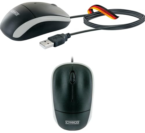 SCHWAIGER KM1000 USB Maus Computermaus Laptopmaus Büro Office Eingabegerät Optische Maus 1000 DPI kabelgebunden 3-Tasten schwarz/grau