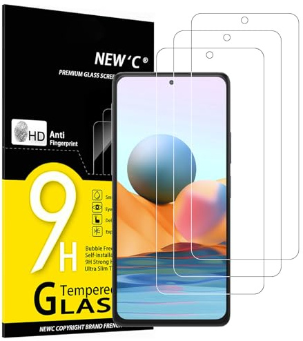 NEW'C 3 Piezas, Protector Pantalla para Xiaomi Redmi Note 10 Pro, 10 Pro Max 4G, Cristal templado Antiarañazos, Antihuellas, Sin Burbujas, Dureza 9H, 0.33 mm Ultra Transparente, Ultra Resistente