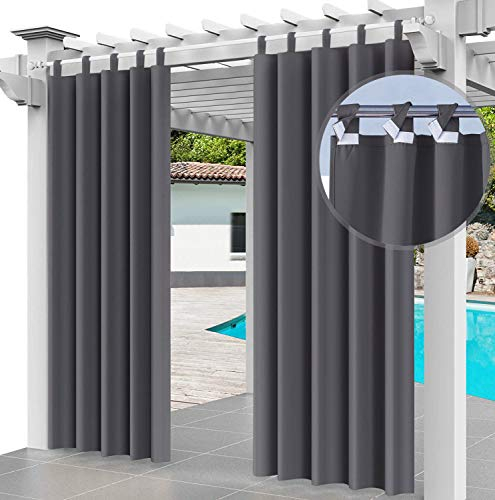Ferocity Outdoor Curtain Waterproof 220 x 155cm UV Rays Prevent Curtain Waterproof & Windproof Drapery for Patio, Front Porch, Pergola, Beach Home Width 61 x Length 87, (1 Panel) Graphite [129]