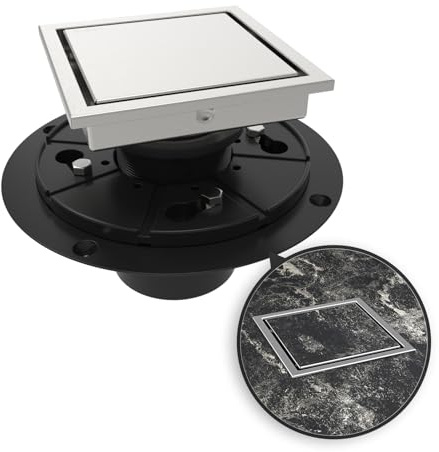 WEBANG 4 Inch Square Shower Drain Brushed Floor Drain with Flange Reversible 2-in-1 Cover Tile Insert Grate Removable SUS304 Stainless Steel CUPC Certified Brushed