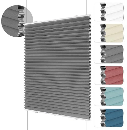 HOMEDEMO Wabenplissee Plissee ohne Bohren Klemmfix Verdunklung Thermo Zweifarbig Grau 75 x 130cm(BxH) Faltrollo 100% Blickdicht, Sonnenschutz & Schallschutz Plisseerollo für Fenster & Tür