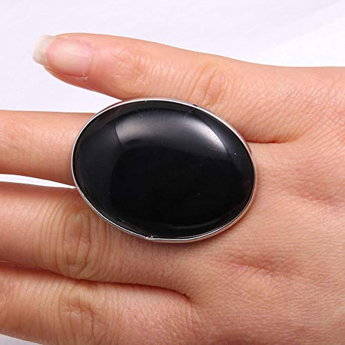 WLLDDDIU Natürlicher Großer Schwarzer Onyx-Ring Kristall Übertriebener Ovaler Ring Verstellbarer Offener Steinring Für Frauen Reiki-Balance Knöchel-Finger-Ringe Ewigkeitsring Für Frauen, Mädc
