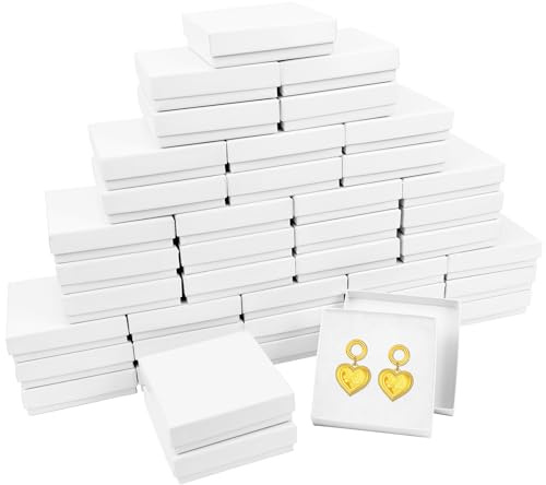 batifine Small Gift Boxes, 40 Pack 3.5x3.5x1 Inch Bulk Cotton Filled Small Jewelry Boxes with Lids for Necklace Ring Bracelet Earring Display Box (White)
