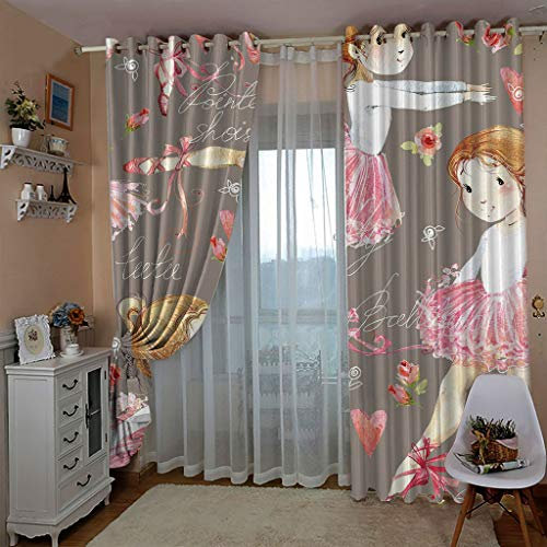 ZAPVI Fenster Vorhang Schlaufen-Vorhang Cartoon & Pariser tanzendes Mädchen Dekorative Gardine Schlaufenschal Fenster-Schal 2er Set Größe:2 x B140 x H175cm