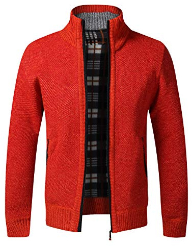 Sliktaa Chaqueta de punto para hombre con cremallera, cuello alto, de punto grueso, chaqueta de forro polar cálido, rojo, 4XL