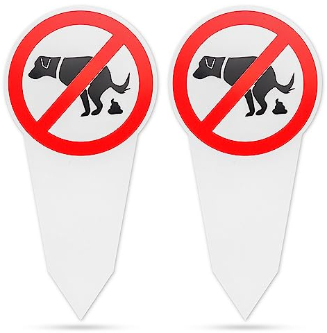 Cartello a innesto Qui non c'è la lettiera del cane!, 2 pz, 30,75 x 15 cm, cartello in PVC spesso 2,7 mm con picchetto a terra, Cartello Non c'è il cane, Cartello di avvertimento per feci di cane