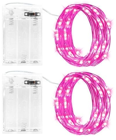 cshare Guirlande lumineuse LED batterie, 2x 3M 30LED fil de cuivre batterie avec minuterie étanche Fairy Lights pour chambre jardin pichets Noël Intérieur Décoration, Rose