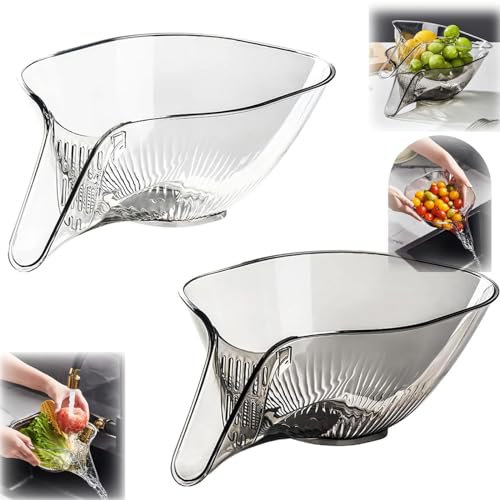 Abtropfkorb-Trichter, multifunktionale Abtropfschale aus Kunststoff, Haushalts-Küchenutensilien, Lebensmittel-Abtropfkorb, Siebkorb mit Trichter für Gemüse, Nudeln, Obst, Salat (2PCS)