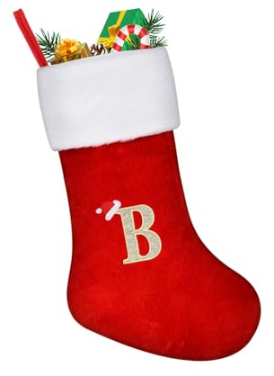 VReder Large Christmas Stockings, Xmas Personalized Embroidered Stockings with Letters, Red Fireplace Hanging Santa Socks for Christmas Decor Xmas Gift (B)