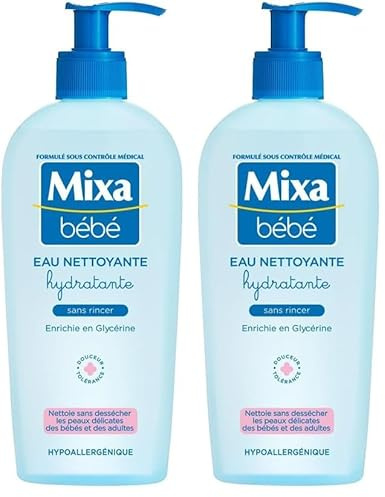 Mixa Bébé - Eau Nettoyante Hydratante - Sans Rincer - Peaux Délicates Nourrissons - Tolérance Optimale - Enrichie en Glycérine - Hypoallergénique - 250 ml (Lot de 2)
