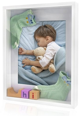 FramePro Cornice portafoto 3D da riempire, bianca, extra profonda, in legno MDF resistente con vero vetro, 28 x 35 cm, perfetta per il fai da te e come regalo