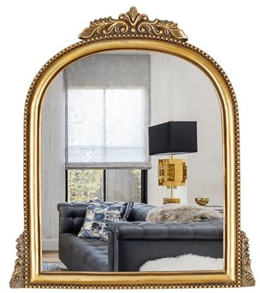 OIGUMR Guldutsmyckad barock hängande spegel i välvt harts ramstorlek: 15 cm x 11 cm