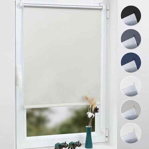 Grandekor Verdunklungsrollo ohne Bohren Creme 85x140cm(Stoffbreite 81cm) Rollos für Fenster ohne Bohren & mit Bohren,Verdunkelungsrollo Thermorollo Klemmrollo Fensterrollo verdunkelung Hitzeschutz