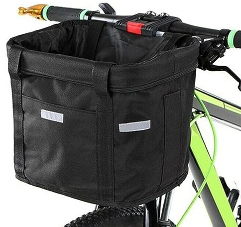 ASIAD Fahrradkorb, Faltbar Fahrrad vorne Korb, mit Lenkeradapter und Kabellbinder,Abnehmbare Lenkerkorb Tasche für Kleiner Hund-Einkaufen-Reisen-Picknick,Schwarz