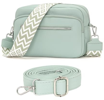 RQJZ 25x20cm Umhängetasche Damen Klein Crossbody Bag Stylish Vegan Leder Schultertaschen Hobo bag Handtasche mit Breitem Gurt für Alltag Grün