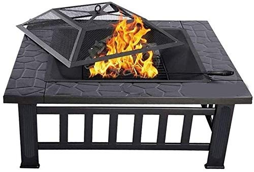 Bracieri da Esterno a Legna 81 cm Braciere da Esterno Quadrato in Metallo Braciere a Legna Cortile Patio Giardino Spiagge Campeggio Picnic Falò Fornello con Copertura BBQ Cottura per Campeggio Es
