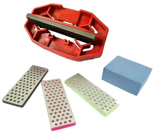 Snowboard-Skikanten-Abschrägungs-Tuning-Skiwachs-Set, Snowboard-Werkzeug, Skikanten-Schärf-Tuner, seitliches Ski-Winkelwerkzeug & Diamanten & Gummistein (Werkzeug + Diamanten + Gummistein) (Rot)