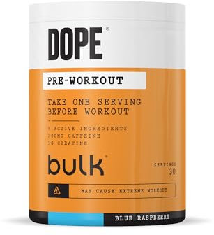 Bulk Dope Pre-Workout Powder | Blue Raspberry | 3g Creatine per Serving | 200mg Caffeine | Citrulline Malate & Arginine AKG | Beta-Alanine | Energy, Focus & Performance | 510g Supplement