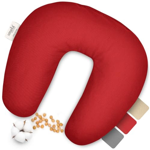 smøla Cojín de huesos de cereza para microondas, 27 x 25 cm, cojín cervical para calentar, 100 % algodón, 500 g, huesos de cereza, cojín cervical, bolsa de agua caliente natural, color rojo vino