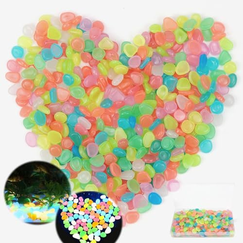 400 piedras luminosas de colores, Piedras luminosas jardin, Piedras Guijarros Brillan en la Oscuridad la Decoración de Jardín, Pasarela y Decoración, Grava de Resina Decorativa (Color)