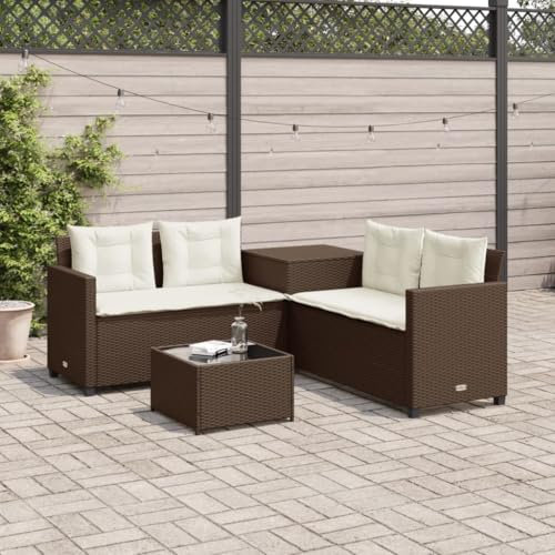 ZEYUAN Gartensofa in L-Form mit Tisch und Kissen Braun Poly Rattan, Gartenlounge, Garden Sofa, Balkonmöbel, Gartenmöbel, Loungemöbel - 369028