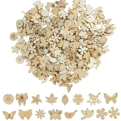 240 Stück Holz Schmetterling, Holzblumen Kleine Holzblätter Zum Basteln | Vögel Holzscheiben Dekoration, Holz Log Scheiben Streudeko für Handwerk Tischdeko Hochzeit Scrapbooking Verzierung