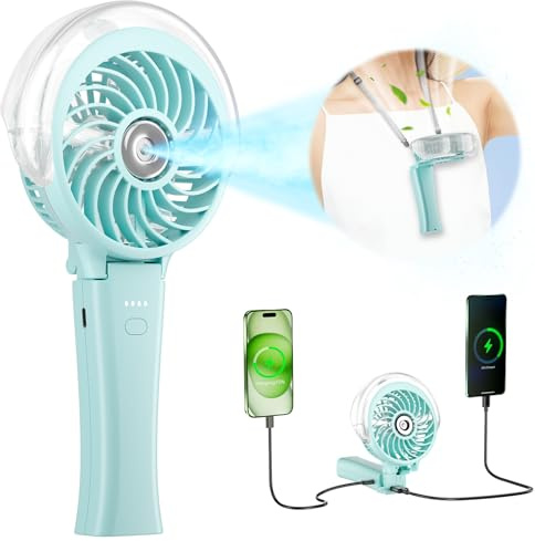HandFan 4000mAh Ventilateur de poche, Portable, à batterie rechargeable par USB, Mise à niveau 50 ml, mini ventilateur pliable, avec réservoir d'eau, pour bureau, maison, voyage, camping, fête