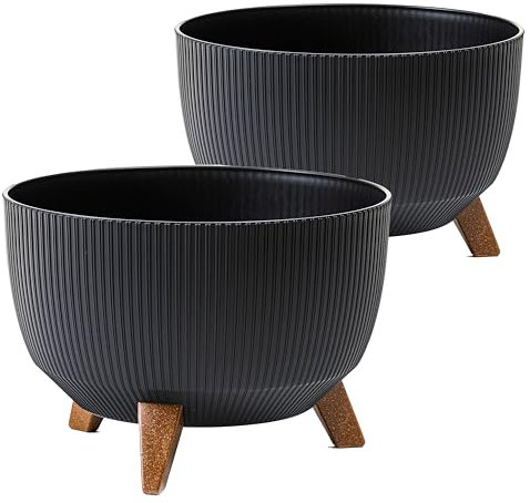 Tymar Pot de fleurs avec pieds, pots de plantes pour l'extérieur, grand pot de fleurs, jardinière, vase, pot de terrasse rond ((2pack) Noir; ø 40 cm)