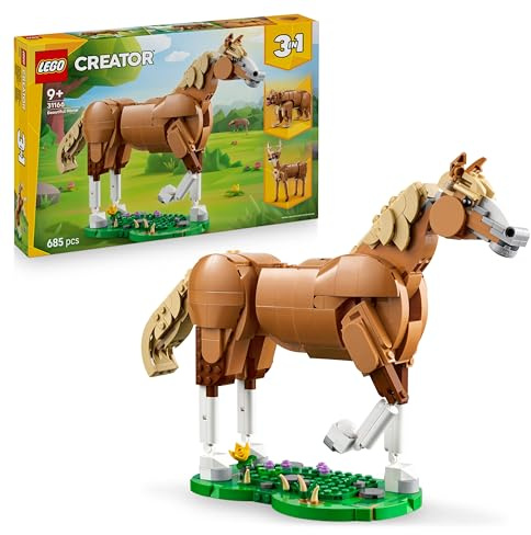 LEGO Creator 3in1 Vacker häst Byggset med leksaksdjur, Bygg om till en björn eller en hjort, Lekset för barn, Prydnad med naturtema, Present till flickor och pojkar från 9 år 31166