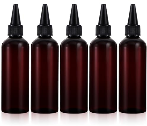 Wanmu 5 st hårfärg, applikatorflaskor, påfyllningsbar klämflaska, bärnsten, tomma plastflaskor, tomma håroljeapplikator för flytande hår, olja, schampo lotion