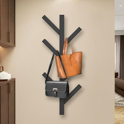 LuLobtg Metal Clothes Rack, Wall Mounted Clothes Hanger with 6 Hooks, Entryway Clothes Tree Stand Vertical Hanging Rod for Hat Bag Scarf Umbrella