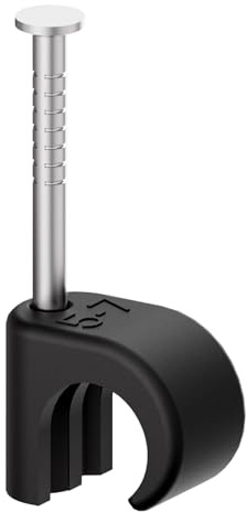 Temolink Kabelklämmor, 100 stycken, 5–7 mm, robusta nagel-i-trådklämmor, 304 rostfritt stål, UV- och väderbeständig, kabelhantering för telefon- och Ethernet-kabel, strömkabel, rör, svart
