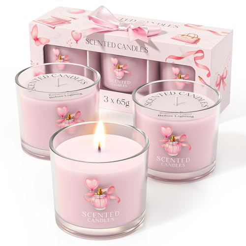 CHILLFLAME Rosa Kerzen, Duftkerzen-Geschenkset, 3 Votivkerzen für Frauen und Männer, Geburtstagskerzen-Geschenke für Frauen (Rosa, 200g)