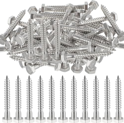 Zonon 100 Pcs 1/4 x 2 Hex Head Lag Screws 304 Stainless Steel Lag Bolts Heavy Duty Lag Screws Hexagon Head Wood Screws
