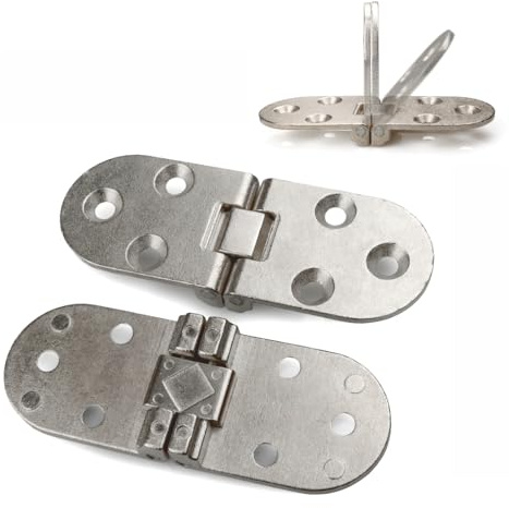 Lot de 4 charnières à rabat de meubles en laiton à visser à 180° pour table de machine à coudre, tables pliantes, armoires – Alliage de zinc, nickel, or, noir (nickel / argent mat)