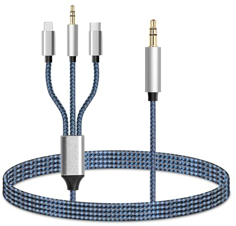 3 in 1 Aux Kabel Auto, [Mfi Certified] USB C, 3.5mm und Lightnning auf 3.5mm Aux Kabel, Aux auf Lightnning Kabel Kompatibel mit, Samsung, iPad (nicht für Anrufe)