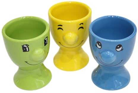 Lot de 6 coquetiers en céramique avec visages multicolores