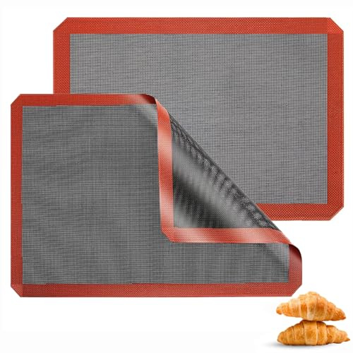 2 Stück Backmatte Silikon, 40x30cm Silikonbackmatte Antihaft Silikonmatte Backen, Wiederverwendbare, Rutschfest und hitzebeständig, Backunterlage für Brot, Macarons, Kekse, Pizza