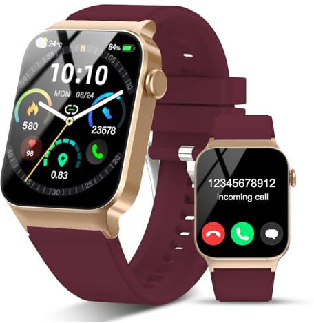 STECEi Smartwatch Herren Damen, 1,85'' HD Touchscreen Smart Watch mit Bluetooth Anrufe, 110+ Sportmodi Fitnessuhr mit Herzfrequenz Schlafüberwachung Schrittzähler, IP68 Wasserdicht Sportuhr, Weinrot