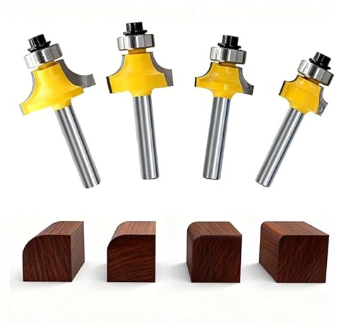 Roundover Beading Router Bit Set, 4Pcs Round Over Edging Router Bits 1/4 Shank Router Bits for Corner Rounding Edge-Forming Industrial Grade, (1/2”, 1/4”, 5/8”, 3/8” Radius)