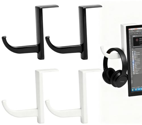 LOLANIUT Set om 4 spelheadset hållare, självhäftande monitorkrok för headset och hörlurar, utrymmesbesparande hållare med starkt lim för skärm, bord och väggmontering