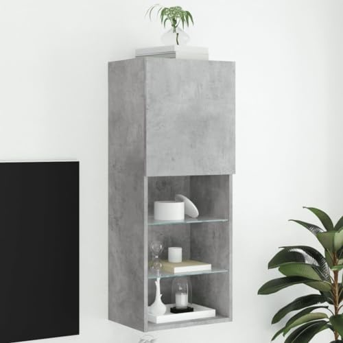 Ziaphsol Meuble TV avec lumières LED - Gris béton - 40,5 x 30 x 102 cm - Montage mural - Matériau du bois - Pour salon, centre de divertissement