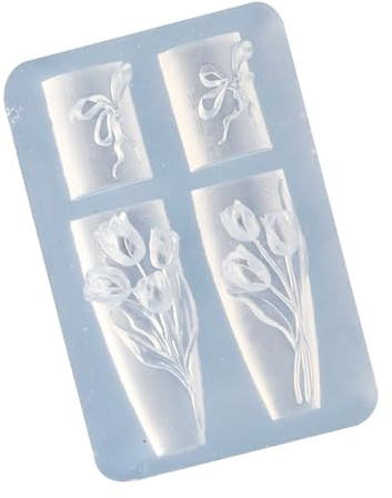 Moule en silicone floral haute définition pour créer des ongles, accessoires de broderie avec tulipes en relief