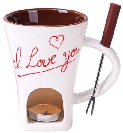 Schokoladen Fondue Tasse, Keramik-Schokoladentassen Zum Valentinstag Für Paare, Schokoladen-Hot-Pot-Schmelzbecher Mit Gabel Und Teelicht, Mehrzweck Chocolate Fondue Set Für Käse Schokolade Butter