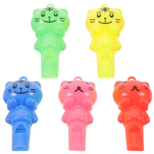 YARNOW Lot de 10 Sifflets en Plastique Multifonction Cordon Imprimé Chat, Léger et Coloré, pour Arbitres, Entraînements, Fêtes et Jeux D’garçon et Filles, Présent Couleur Aléatoire