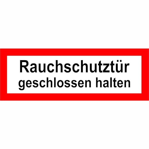 Indigos UG Aufkleber Rauchschutztür geschlossen halten - 21,00 cm x 7,40 cm - selbstklebender Sicherheits Aufkleber für Tür oder Wand - Warnschild für Gebäude, Hotel, Büro, Firma, Haus, Praxis